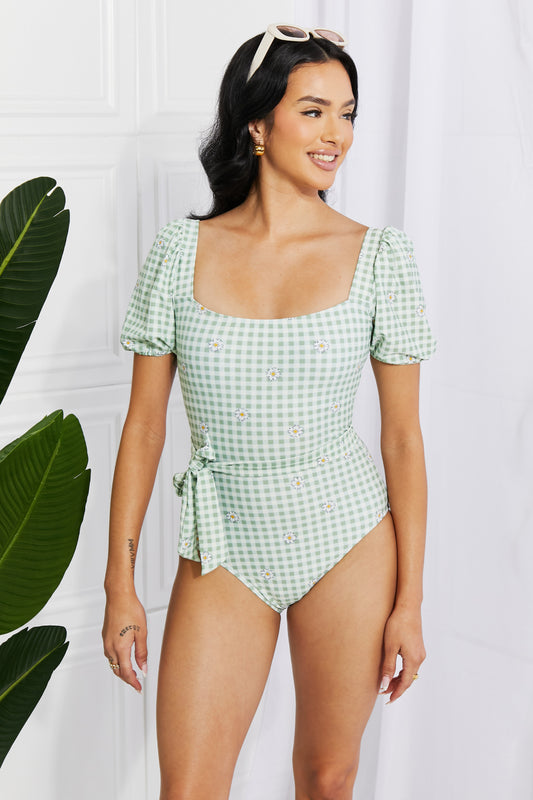 Marina West Salty Air Puff Sleeve One-Piece in Sage