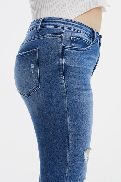 High Waist Distressed Cat's Whiskers Straight Jeans