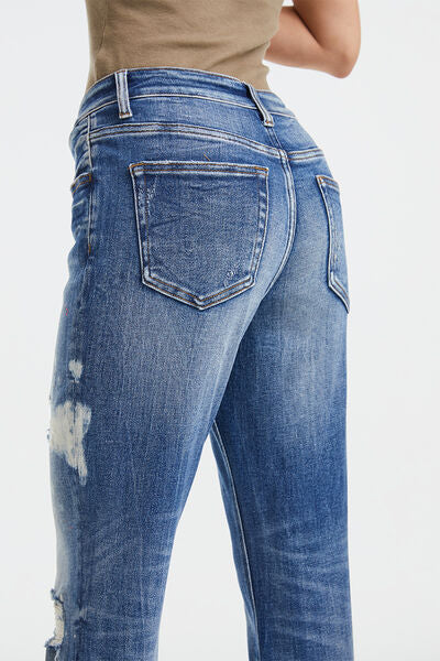 High Waist Distressed Paint Splatter Pattern Jeans