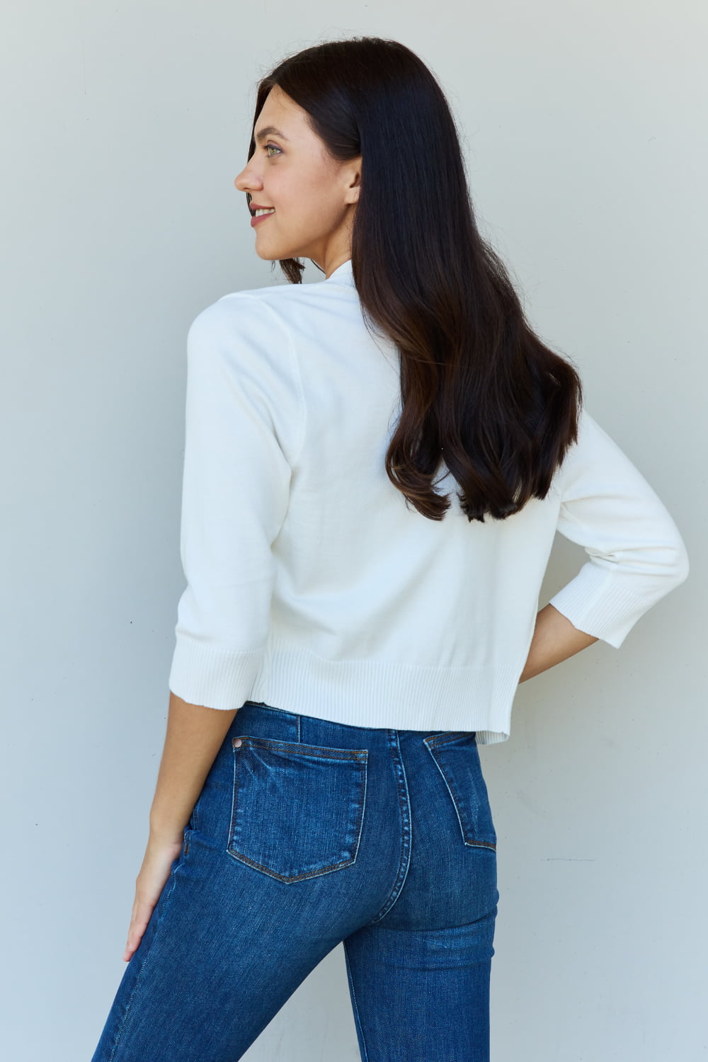 Doublju My Favorite 3/4 Sleeve Cropped Cardigan in Ivory