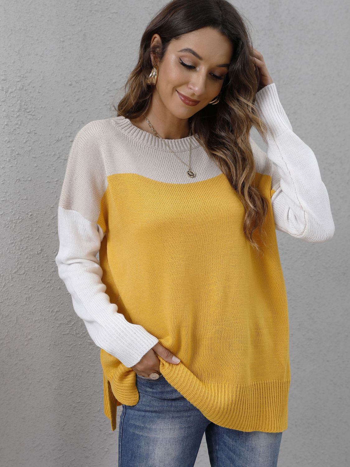 Color Block Dropped Shoulder Sweater