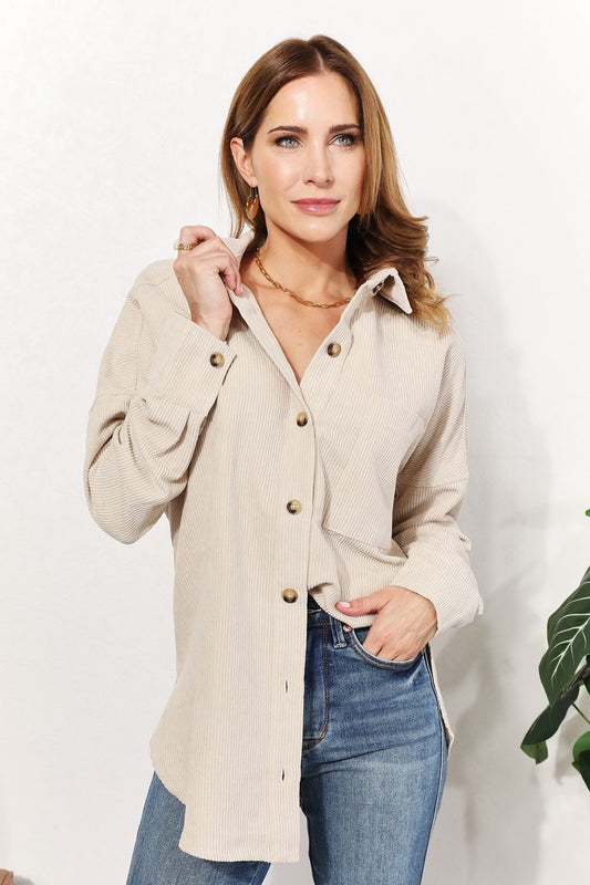 Oversized Corduroy Button-Down Shirt