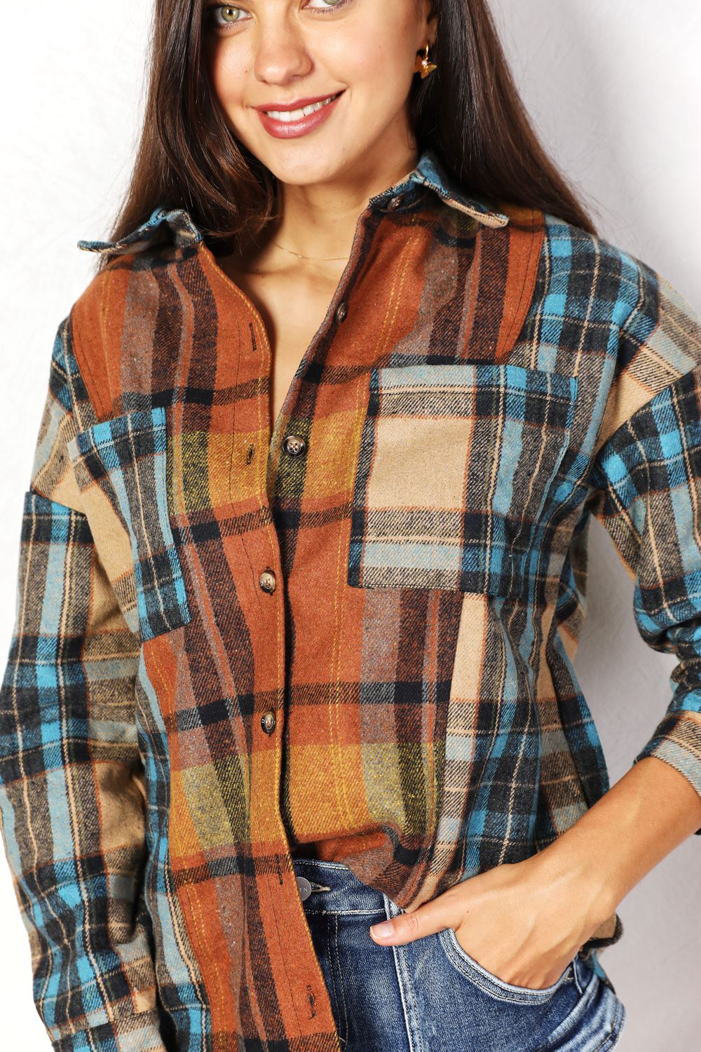 Plaid Curved Hem Shirt