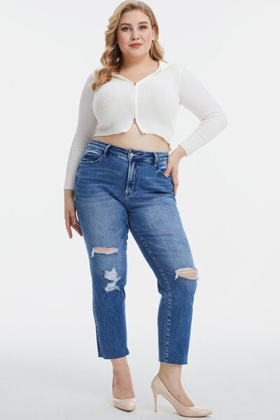 High Waist Distressed Cat's Whiskers Straight Jeans