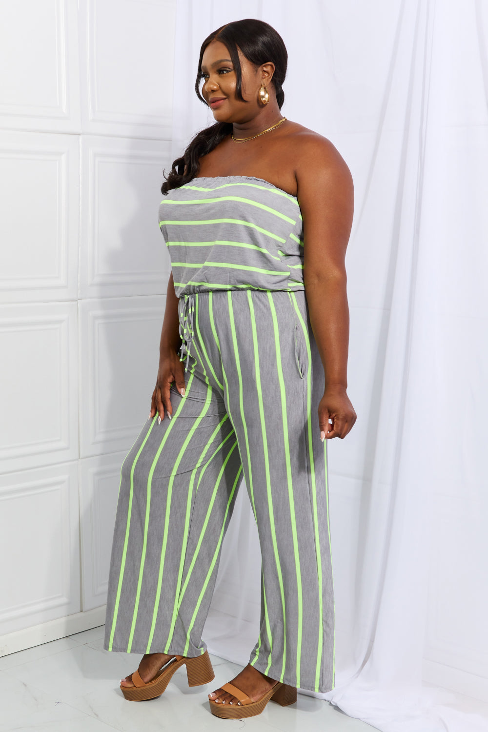 Pop Of Color Sleeveless Striped Jumpsuit