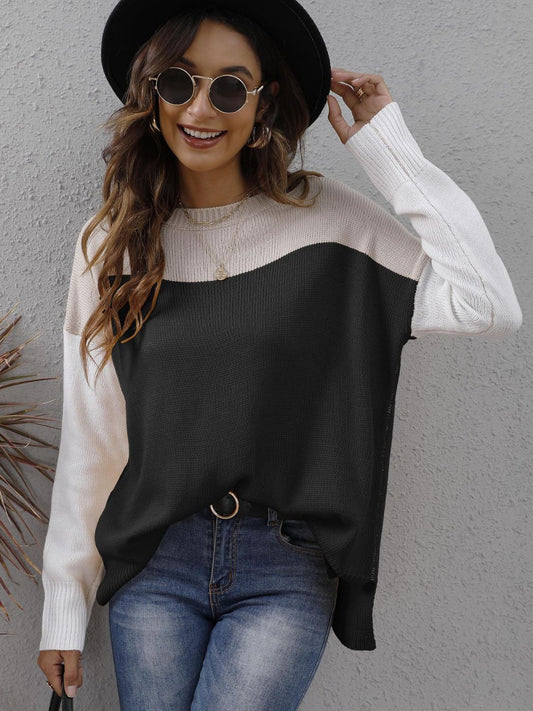 Color Block Dropped Shoulder Sweater