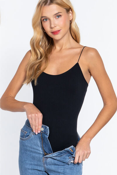 BASIC Ribbed Round Neck Seamless Cami Bodysuit