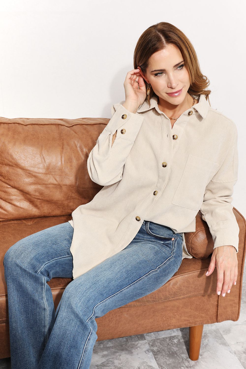 Oversized Corduroy Button-Down Shirt