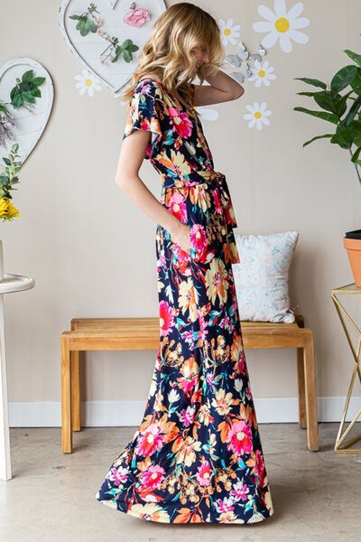 Heimish Floral Surplice Tie Waist Maxi Dress