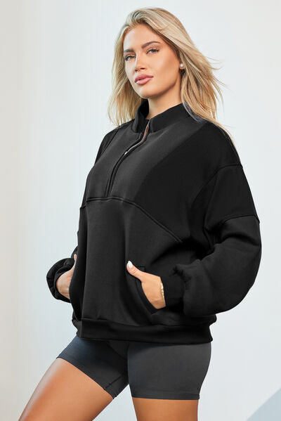 Half Zip Dropped Shoulder Sweatshirt