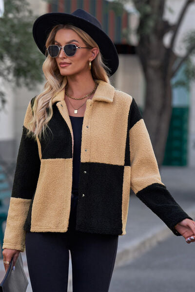 Color Block Snap Down Collared Jacket