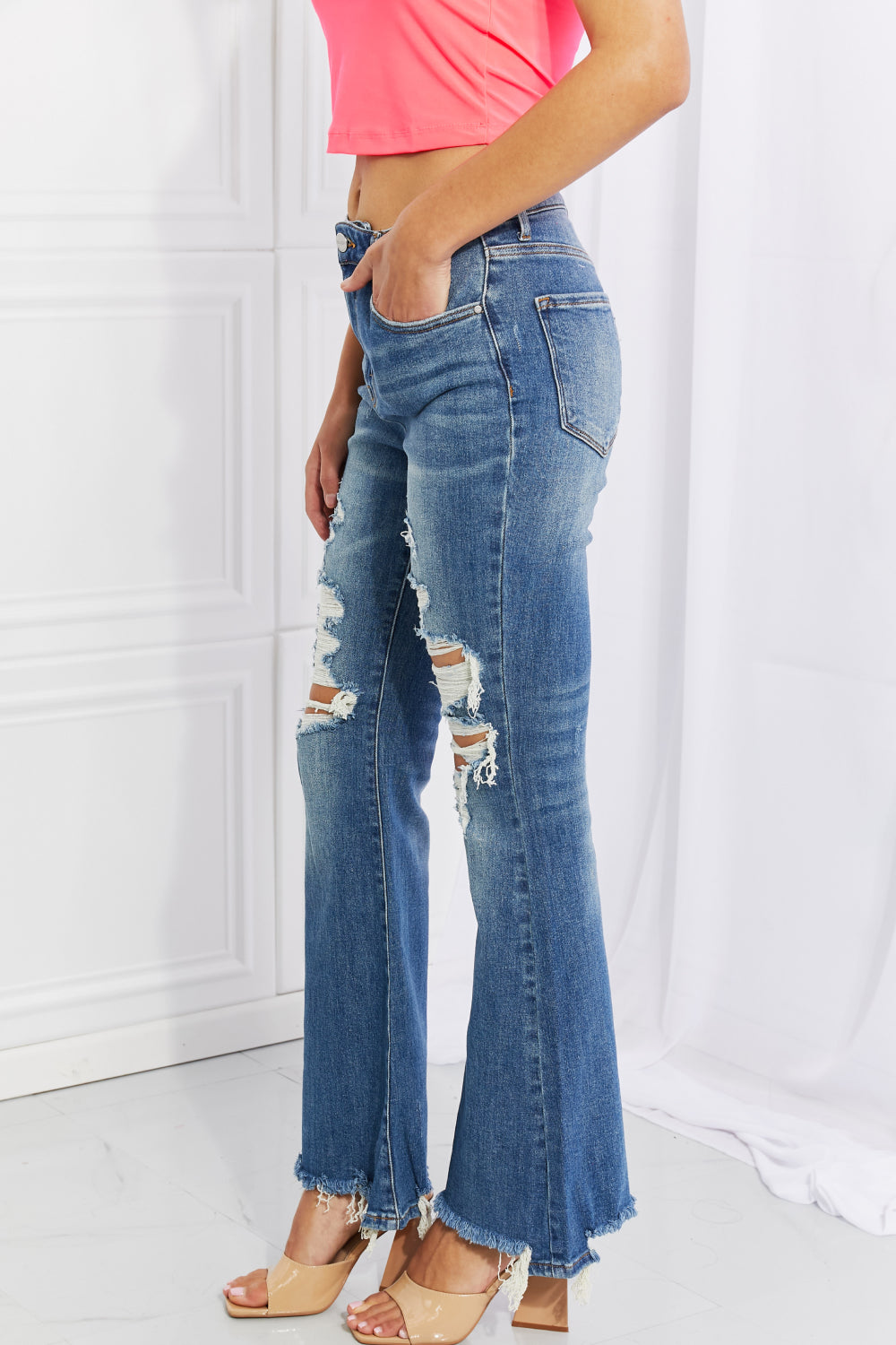 RISEN Hazel High Rise Distressed Flare Jeans