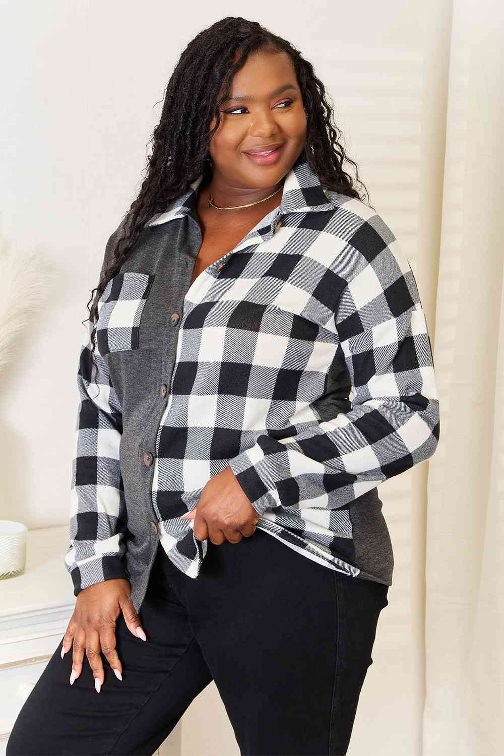 Heimish Solid Plaid Contrast Shacket