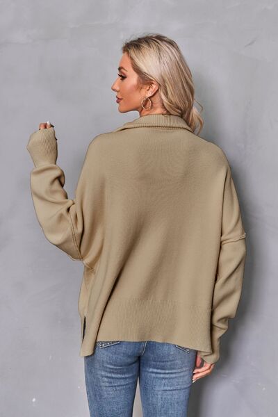 Quarter Zip Dropped Shoulder Sweater