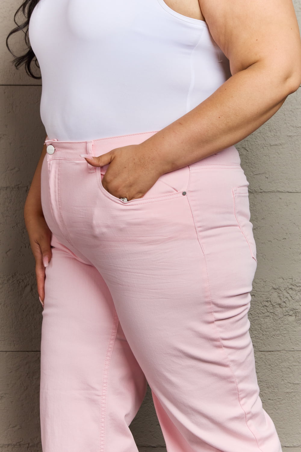 Raelene High Waist Wide Leg Jeans in Light Pink