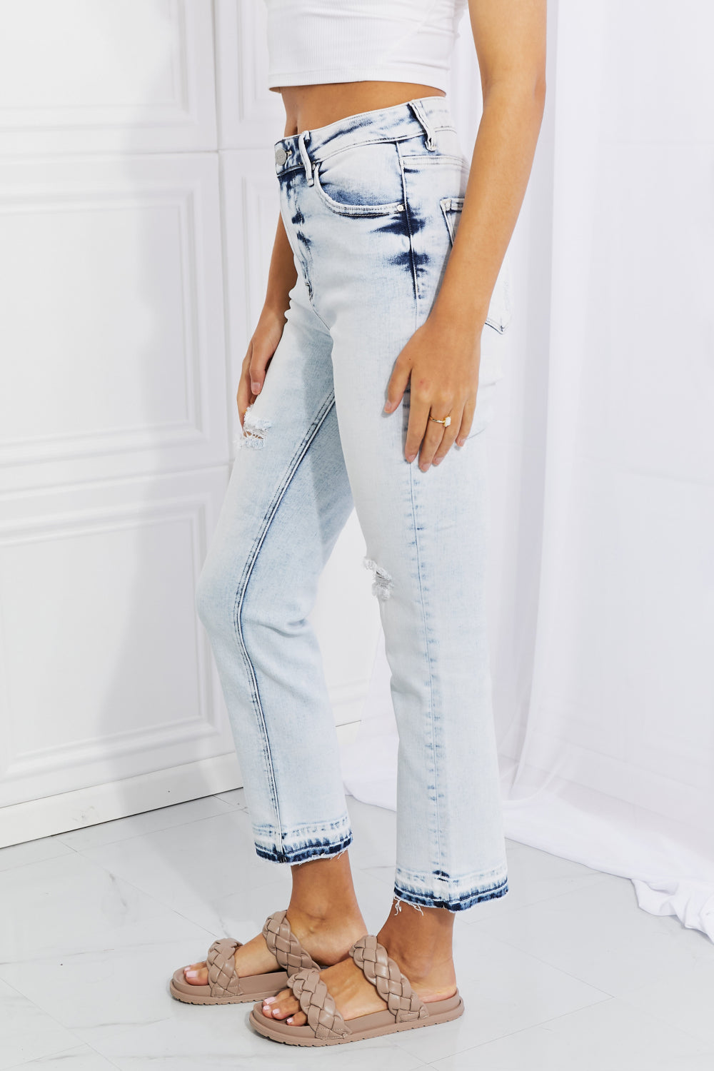 RISEN Camille Acid Wash Crop Straight Jeans