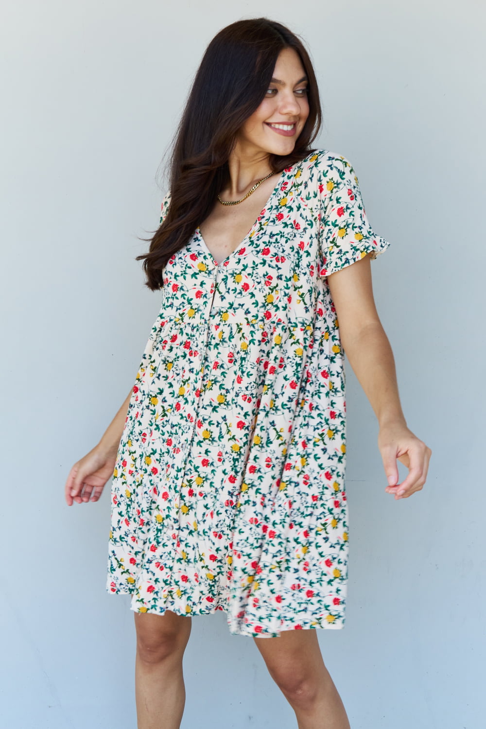 Ninexis V-Neck Ruffle Sleeve Floral Dress