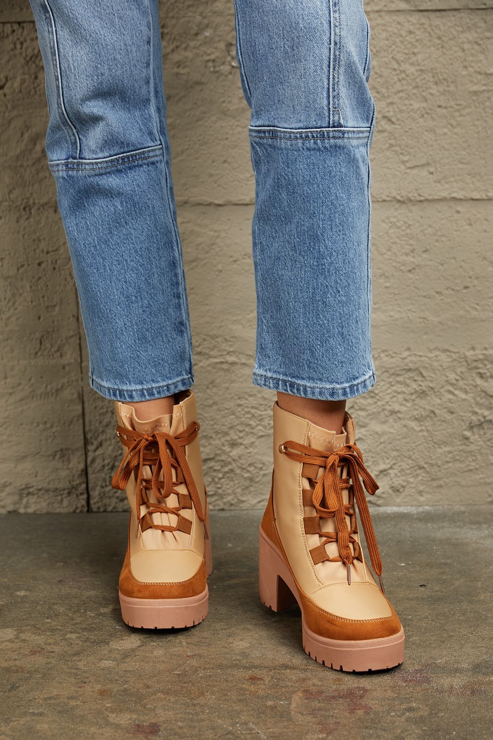 East Corp Lace Up Lug Booties