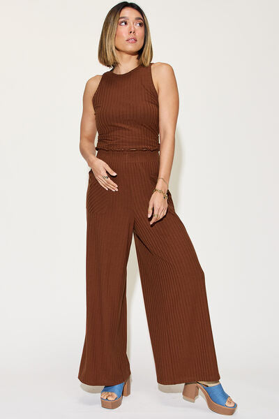 Basic Bae Ribbed Tank and Wide Leg Pants Set