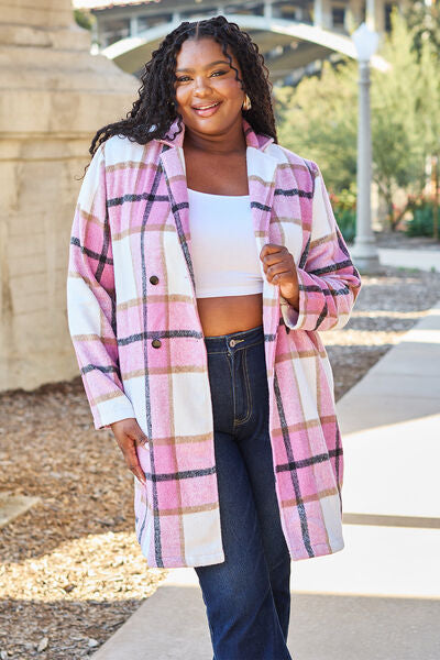 Double Take Plaid Button Up Lapel Collar Coat