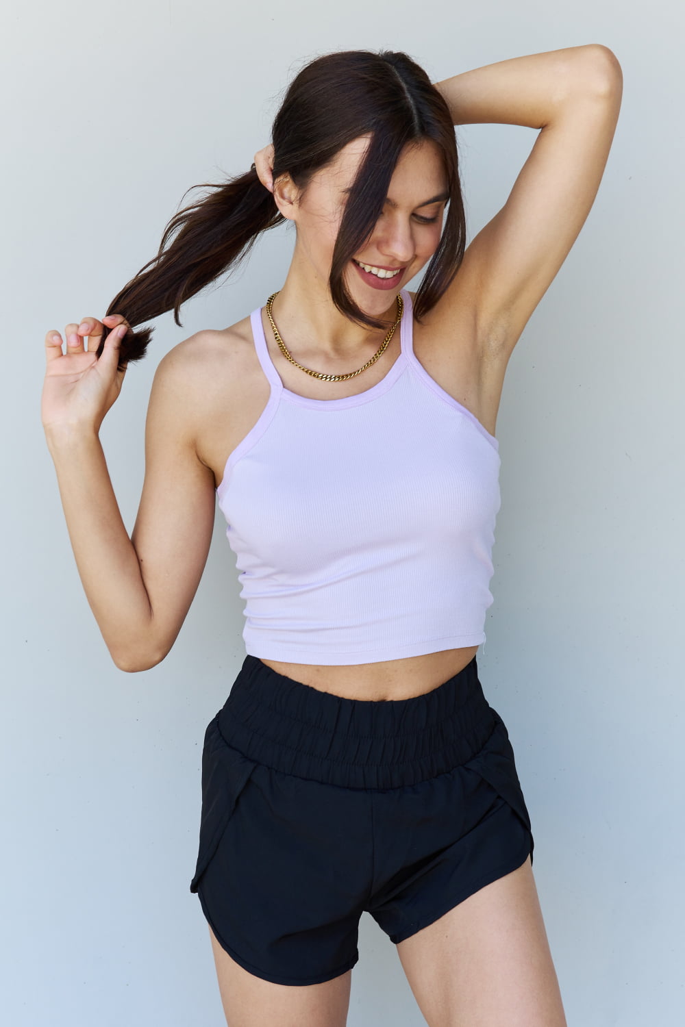 Modal Short Strap Ribbed Tank Top in Lavender