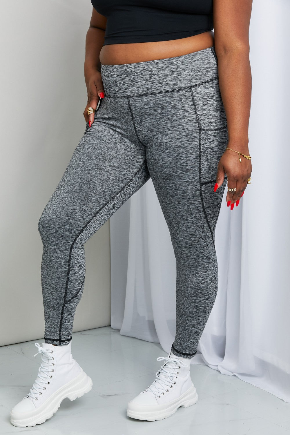 Rae Mode Heathered Wide Waistband Yoga Leggings