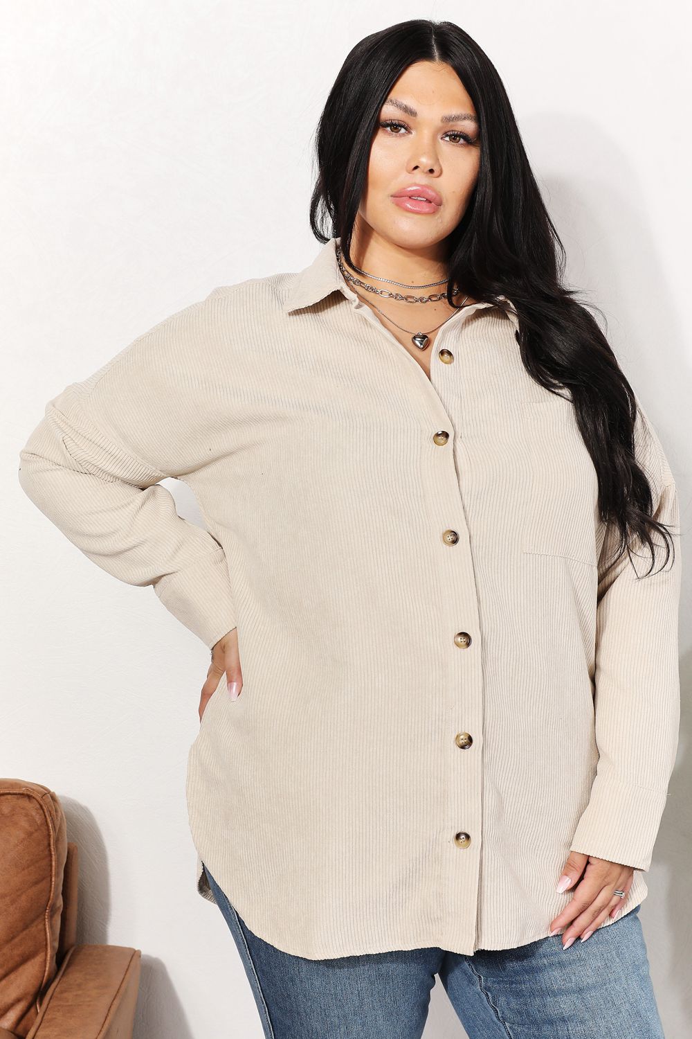 Oversized Corduroy Button-Down Shirt