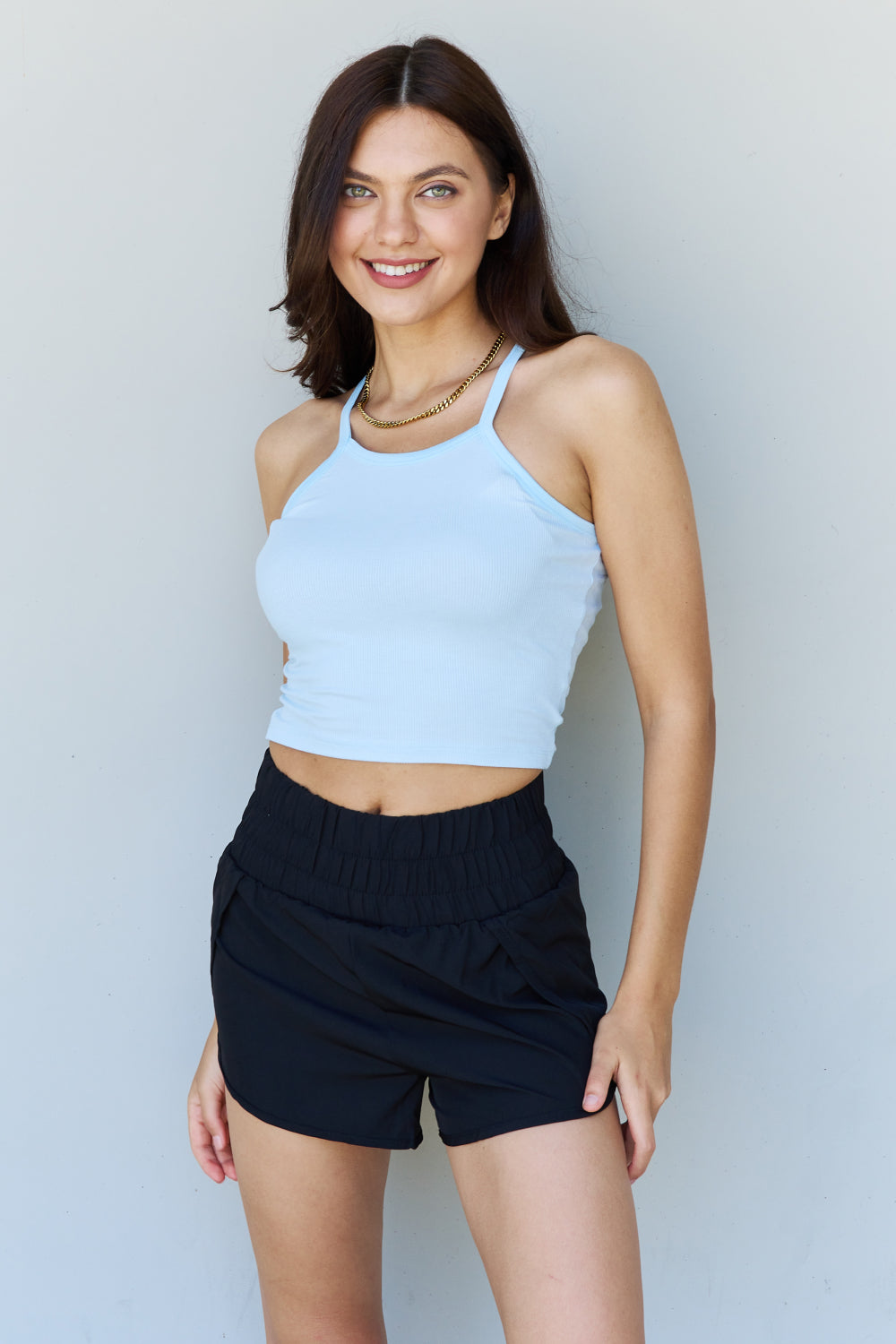 Modal Short Strap Ribbed Tank Top in Blue