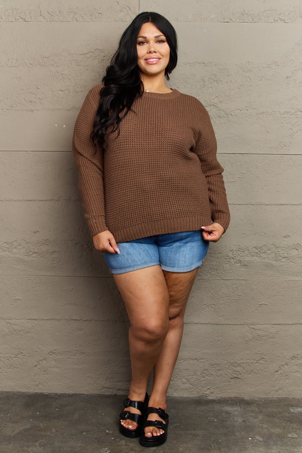 Breezy Days Waffle Knit Sweater