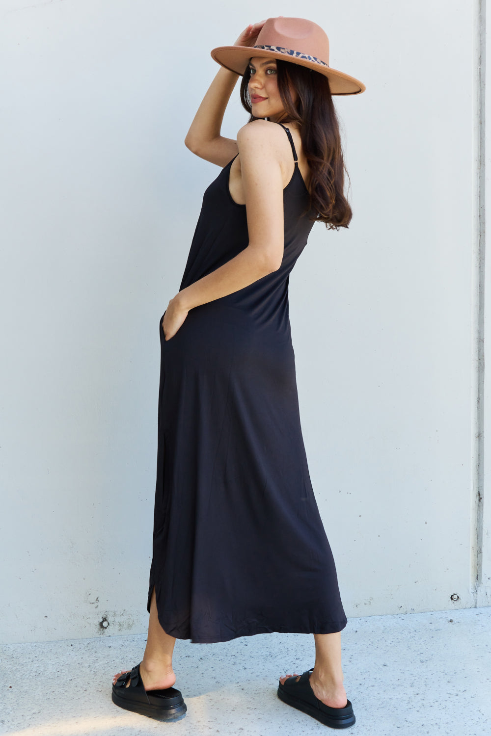 Good Energy Cami Side Slit Maxi Dress in Black