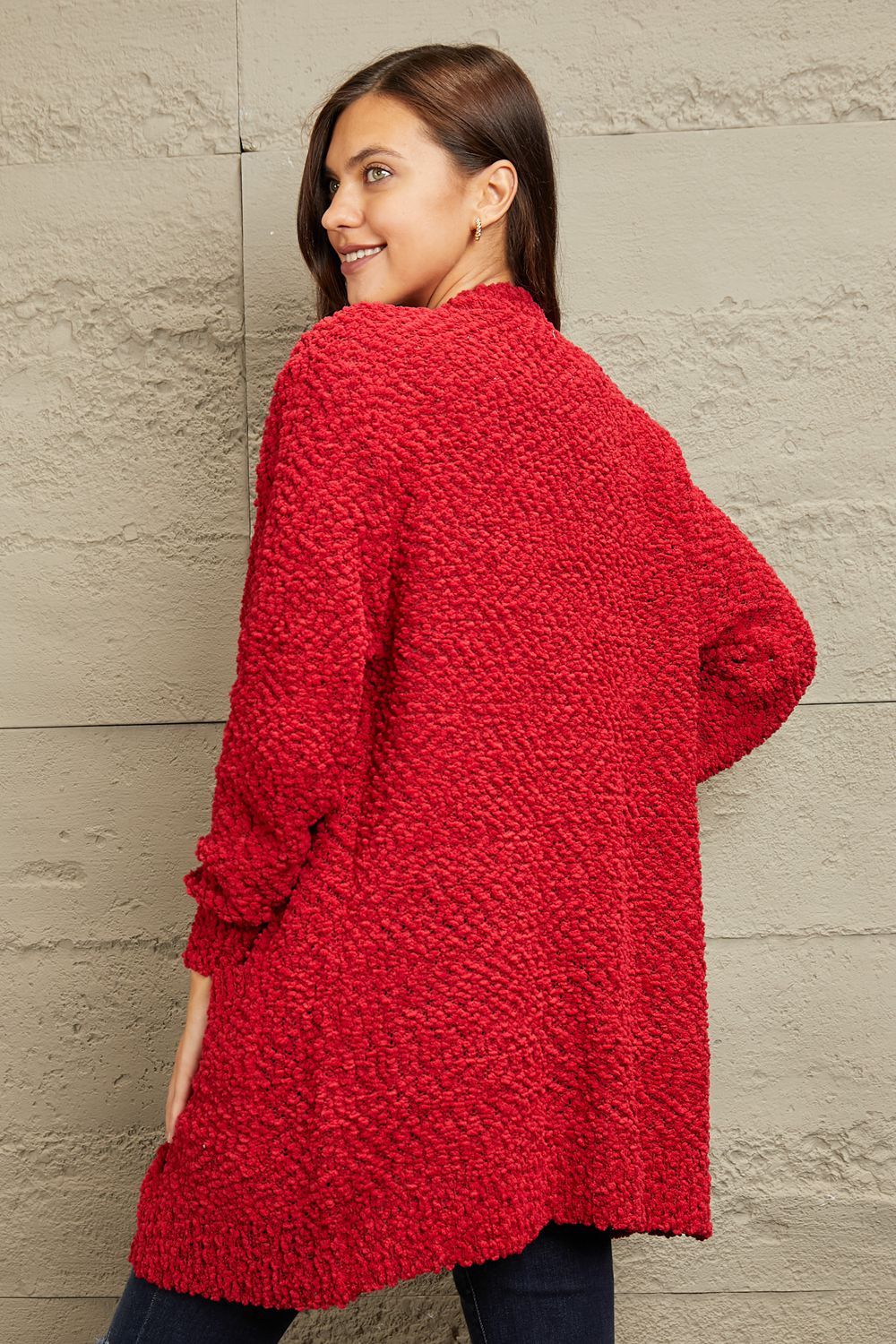 Zenana Open Front Popcorn Cardigan