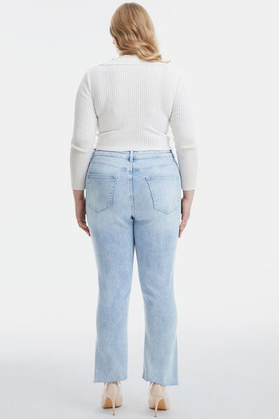 High Waist Raw Hem Washed Straight Jeans