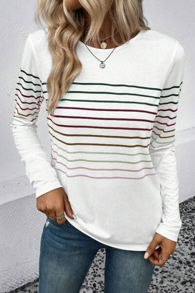 Striped Round Neck Long Sleeve T-Shirt