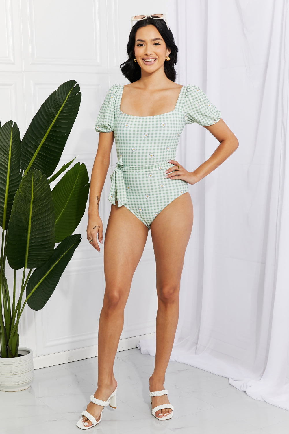 Marina West Salty Air Puff Sleeve One-Piece in Sage