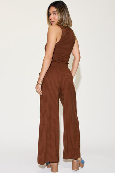 Basic Bae Ribbed Tank and Wide Leg Pants Set