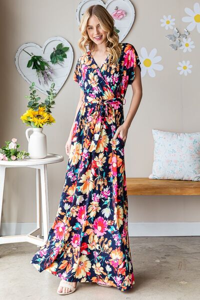 Heimish Floral Surplice Tie Waist Maxi Dress