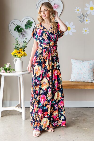 Heimish Floral Surplice Tie Waist Maxi Dress