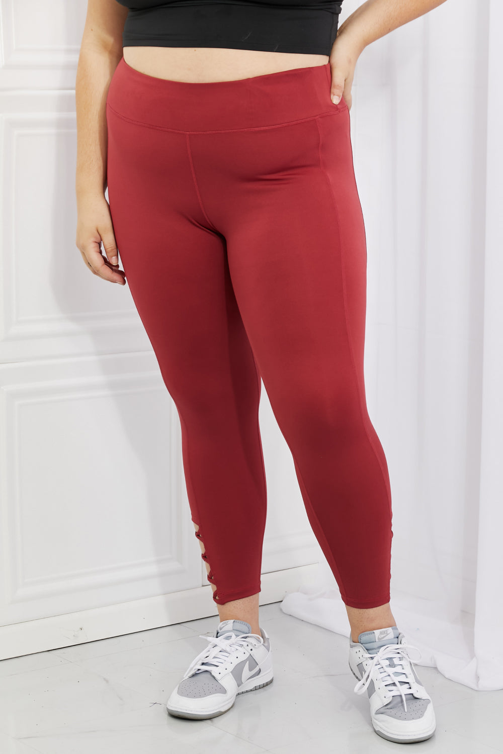 Ready For Action Ankle Cutout Active Leggings in Brick Red