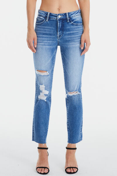 High Waist Distressed Cat's Whiskers Straight Jeans