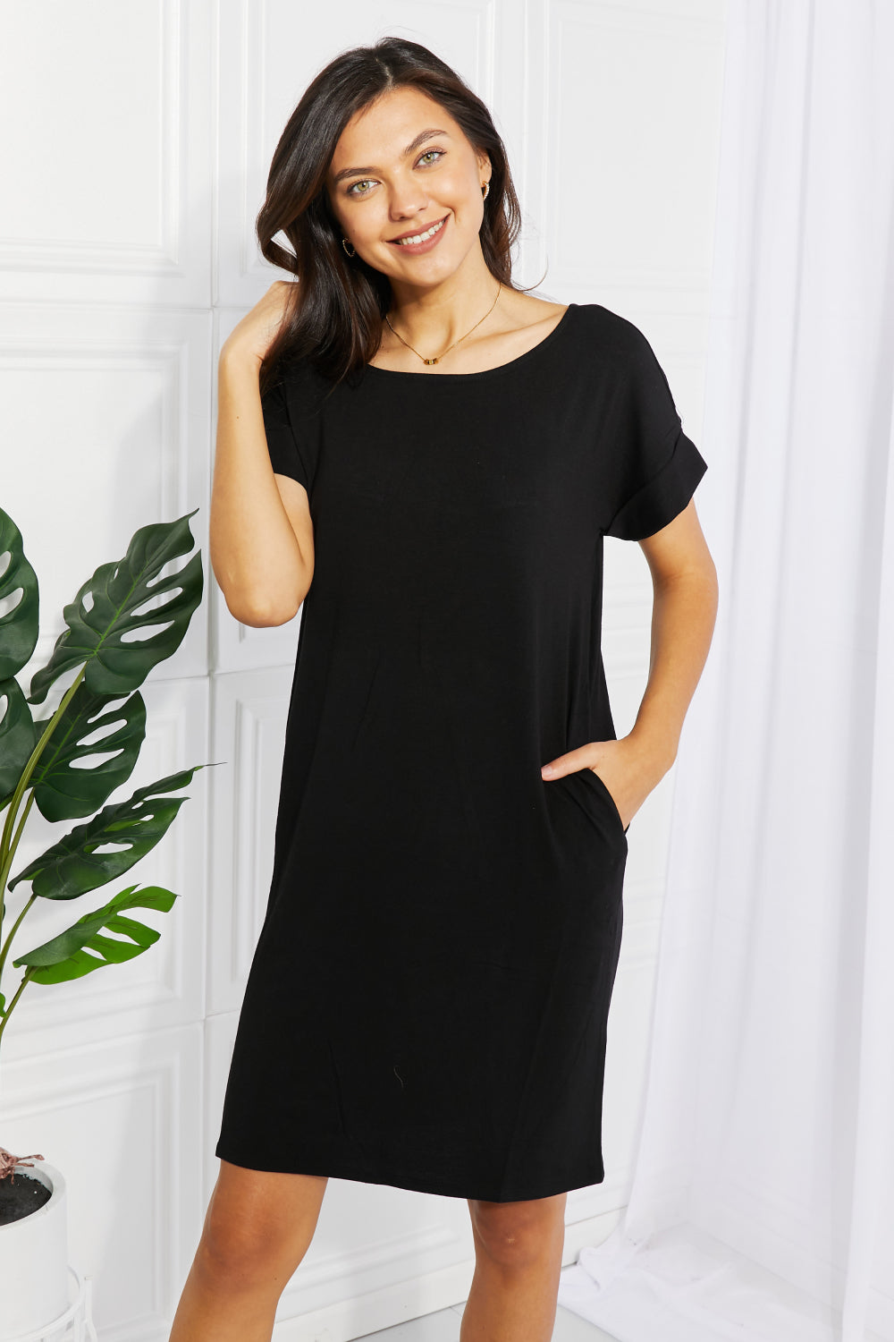 Zenana Chic in the City Rolled Short Sleeve Dress