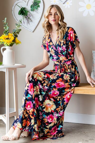 Heimish Floral Surplice Tie Waist Maxi Dress