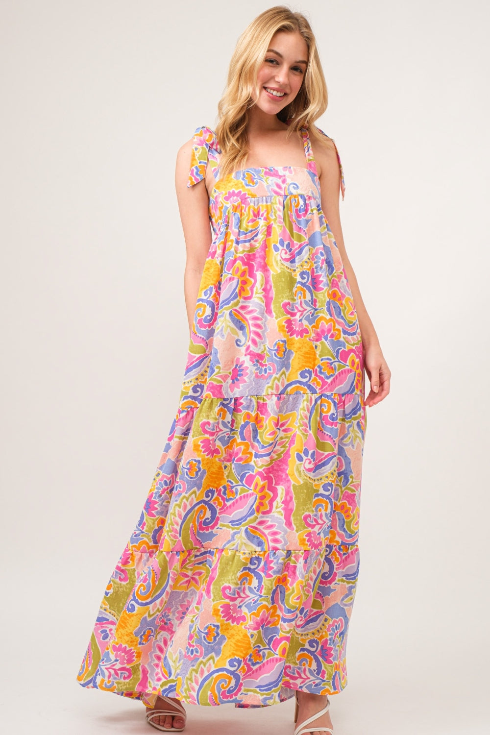 Tie Shoulder Tiered Maxi Dress