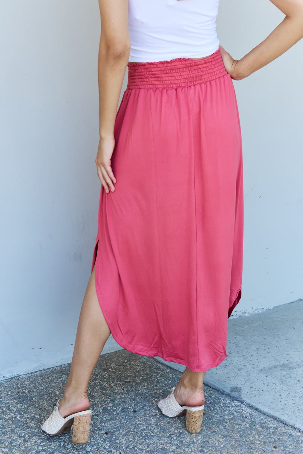 Princess Waist Scoop Hem Maxi Skirt in Hot Pink