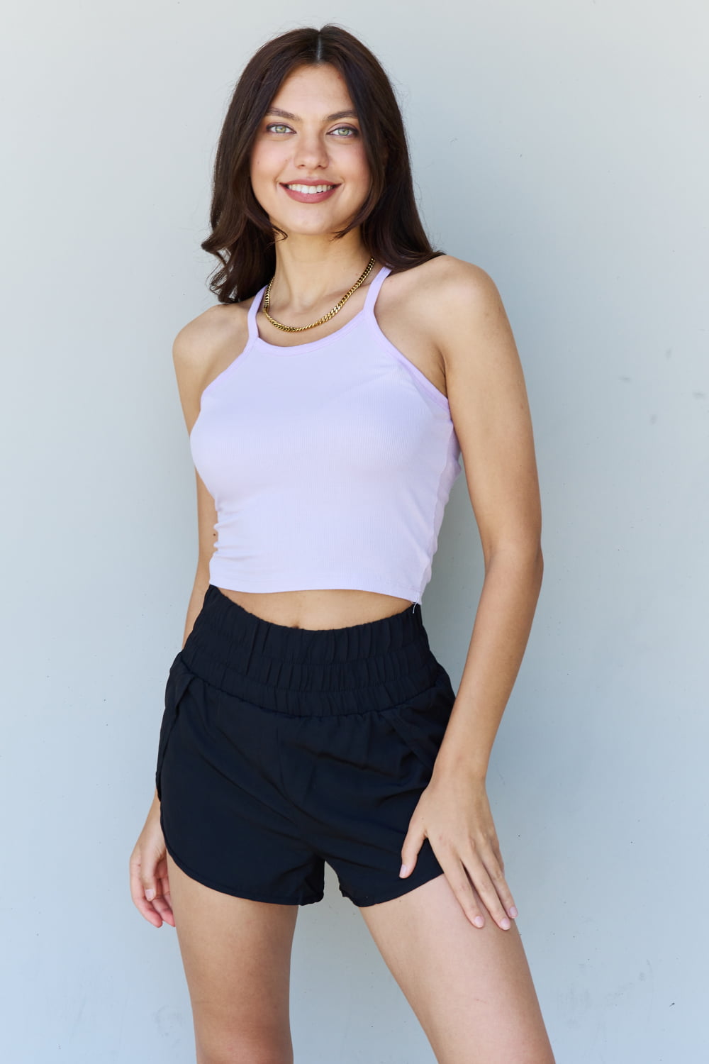 Modal Short Strap Ribbed Tank Top in Lavender