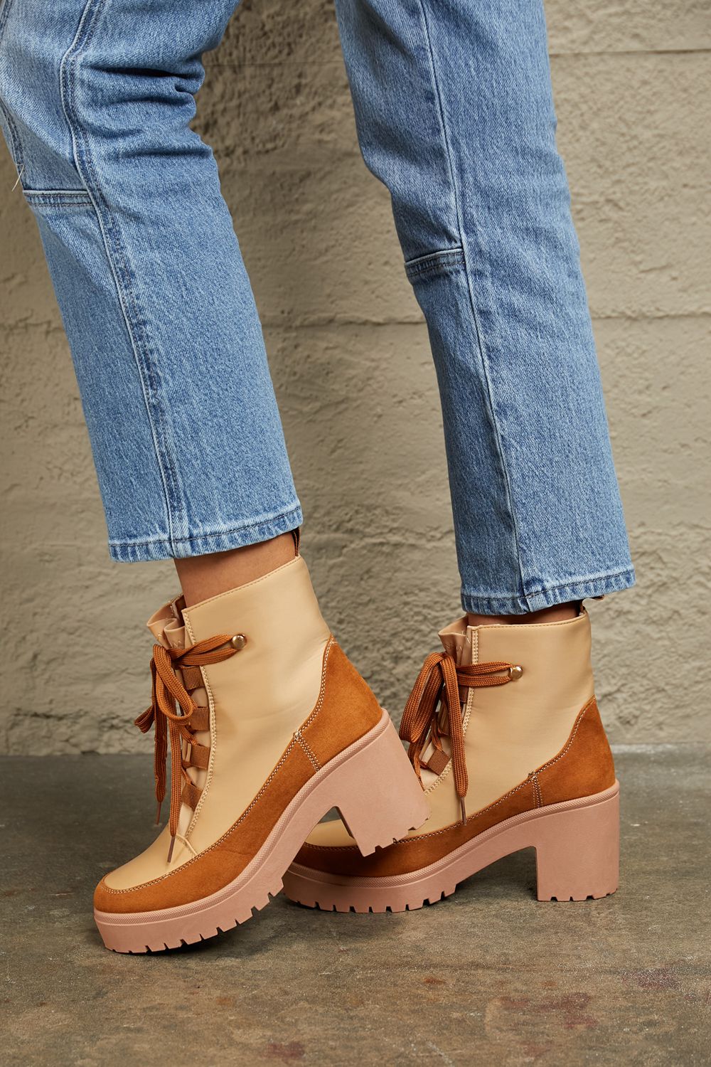 East Corp Lace Up Lug Booties