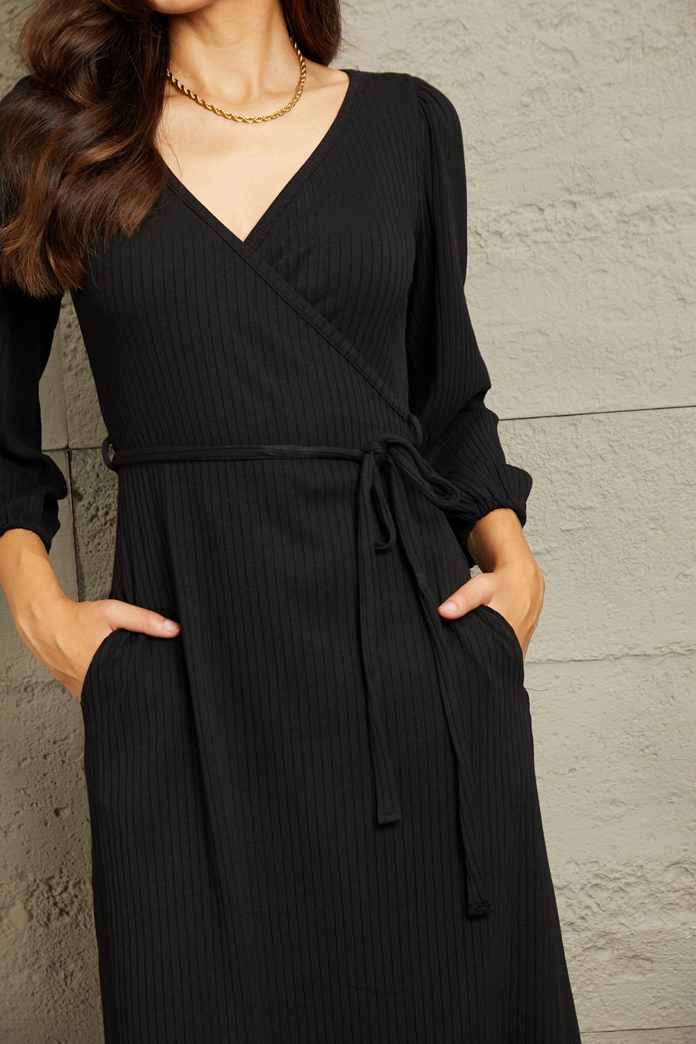 Black Flare Ruching Dress