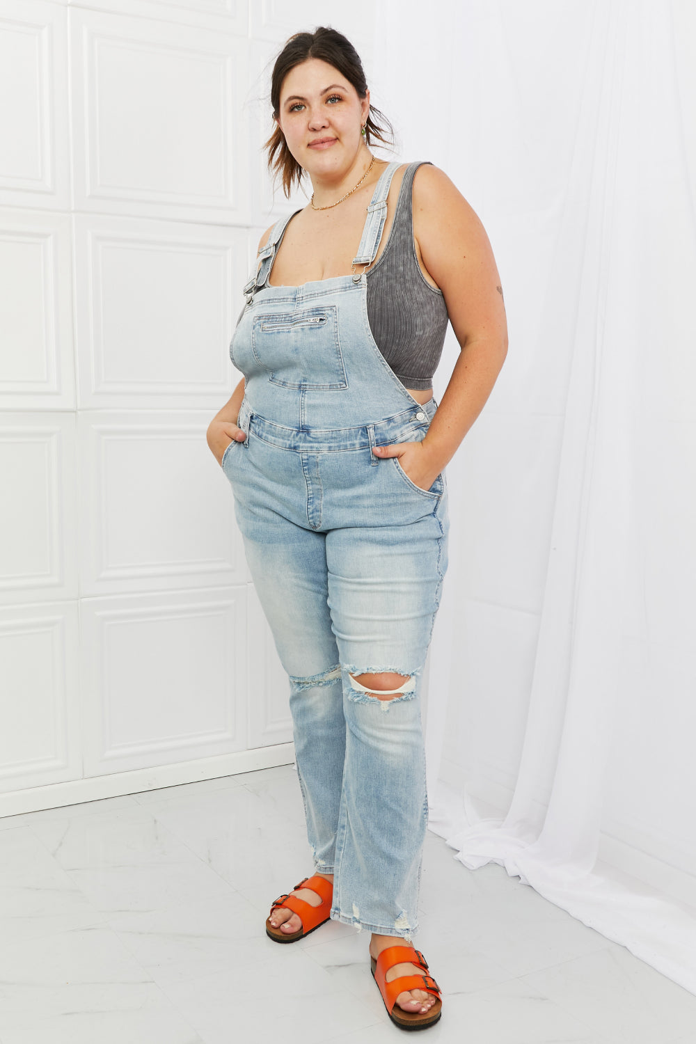 Judy Blue Melina Distressed Straight Leg Overalls