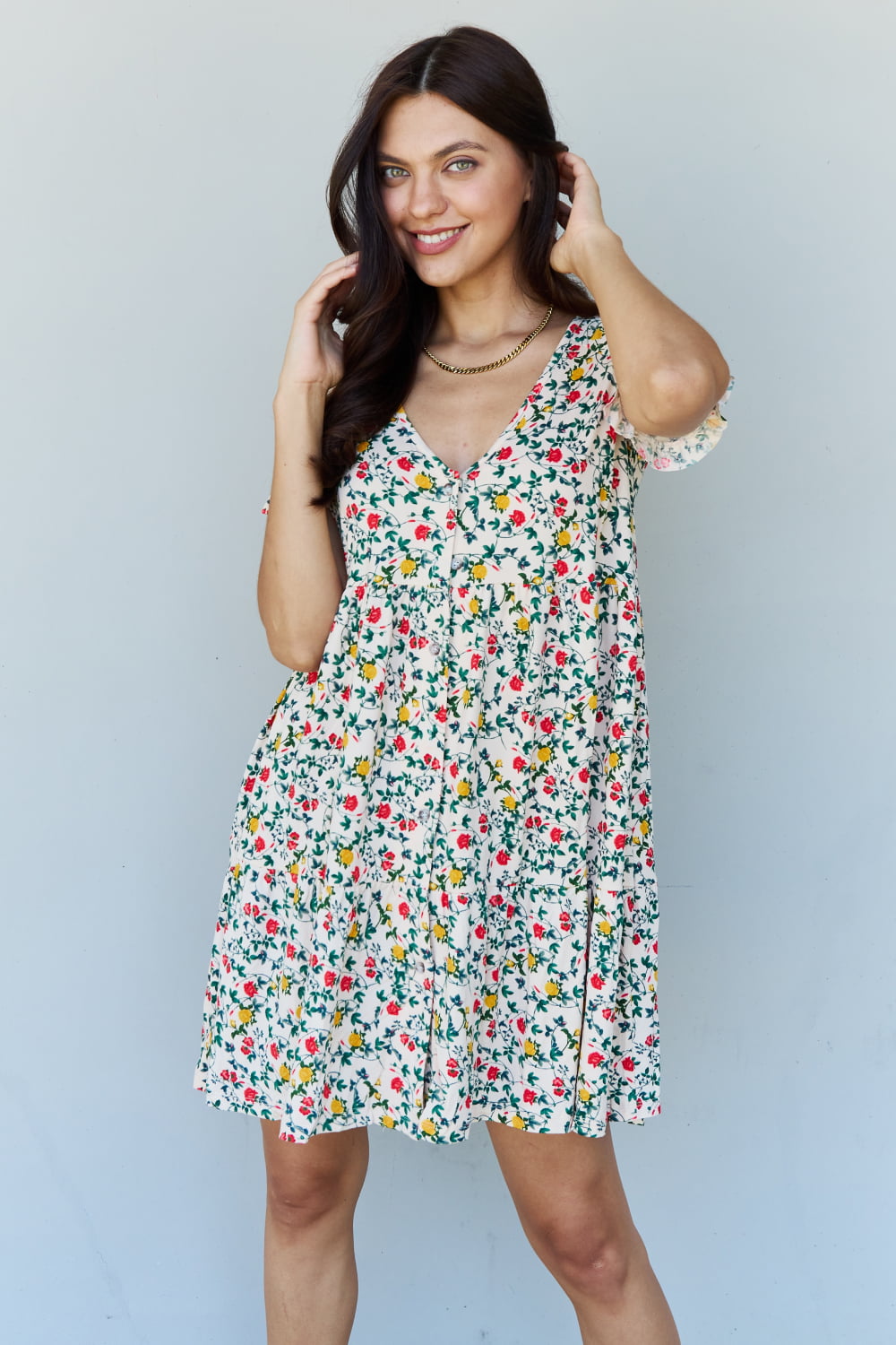 Ninexis V-Neck Ruffle Sleeve Floral Dress