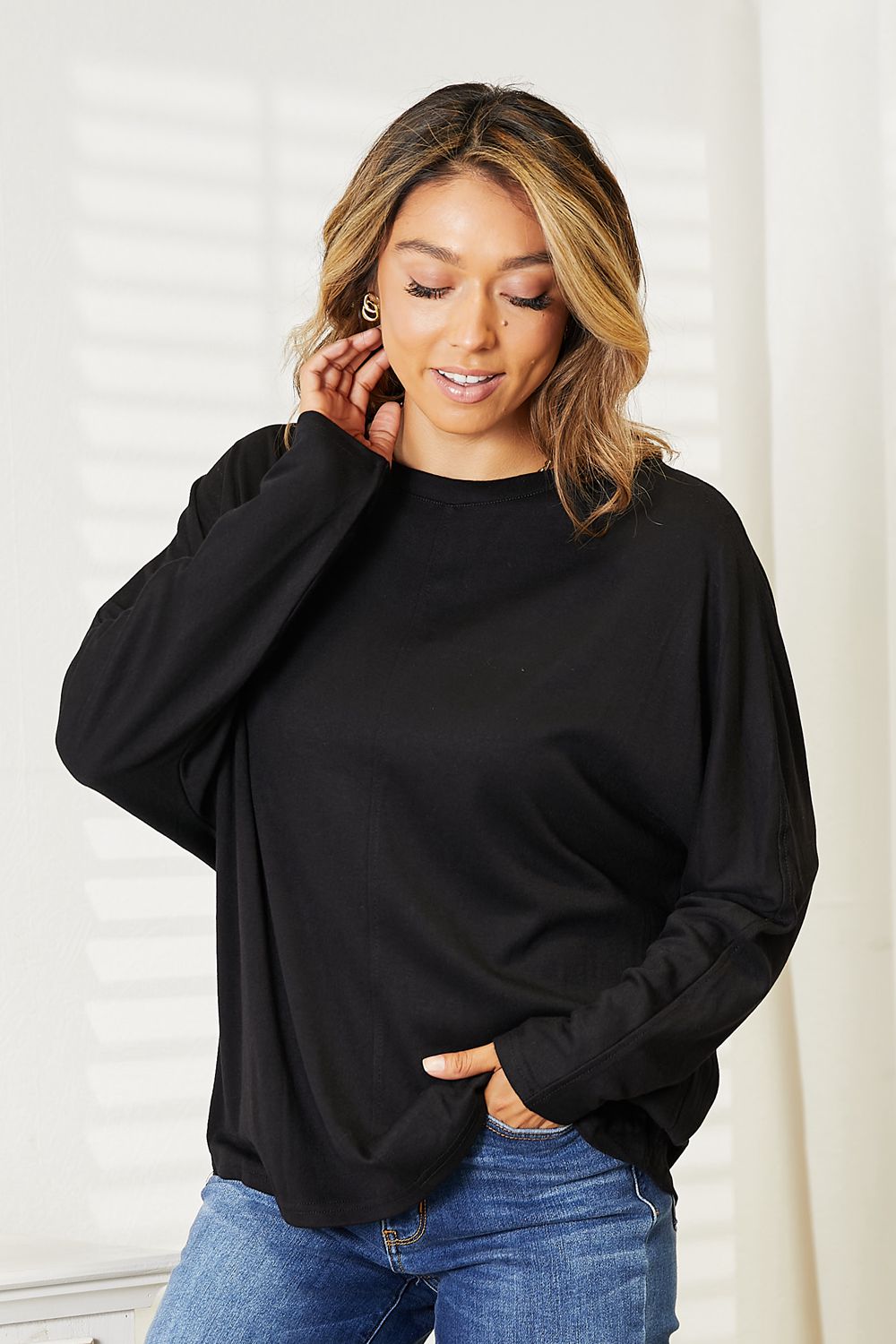 Double Take Seam Detail Long Sleeve Top