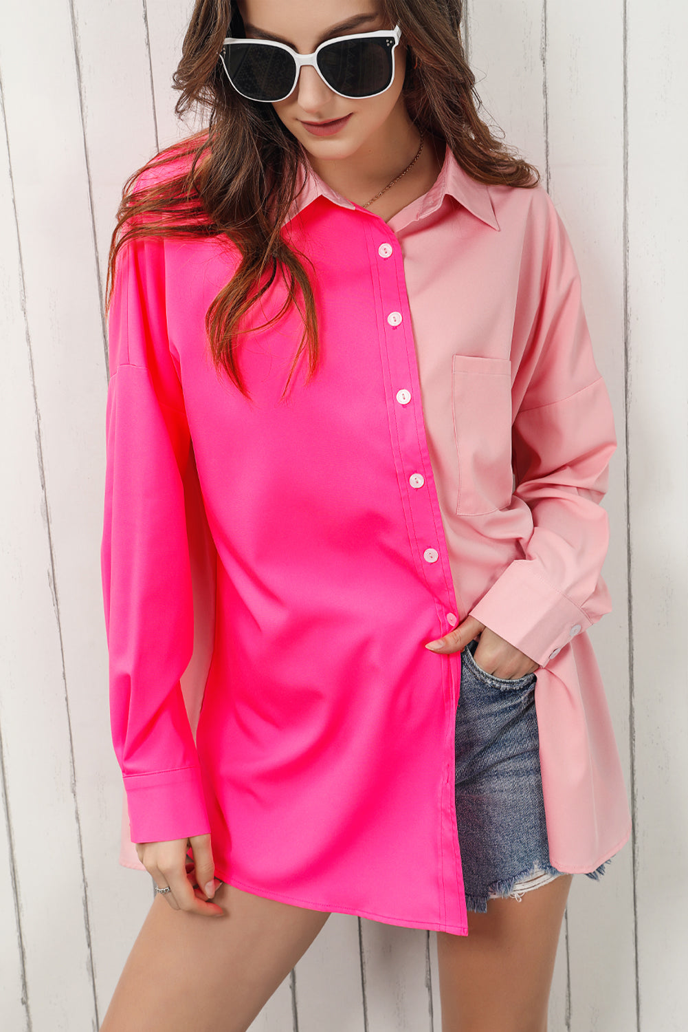 Double Take Collared Longline Shirt